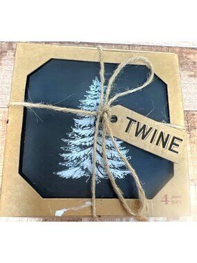 Rustic Holiday Slate Coasters Set Of 4 With Assorted Winter Designs By Twine